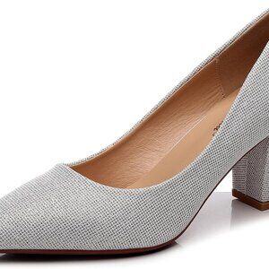 Women's Chunky Heel Pumps Silver Glitter Synthetic Slip On Casual Dress